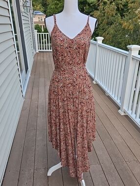 Angie Rust brown Floral High-Low Maxi Palazzo Boho Jumpsuit  S